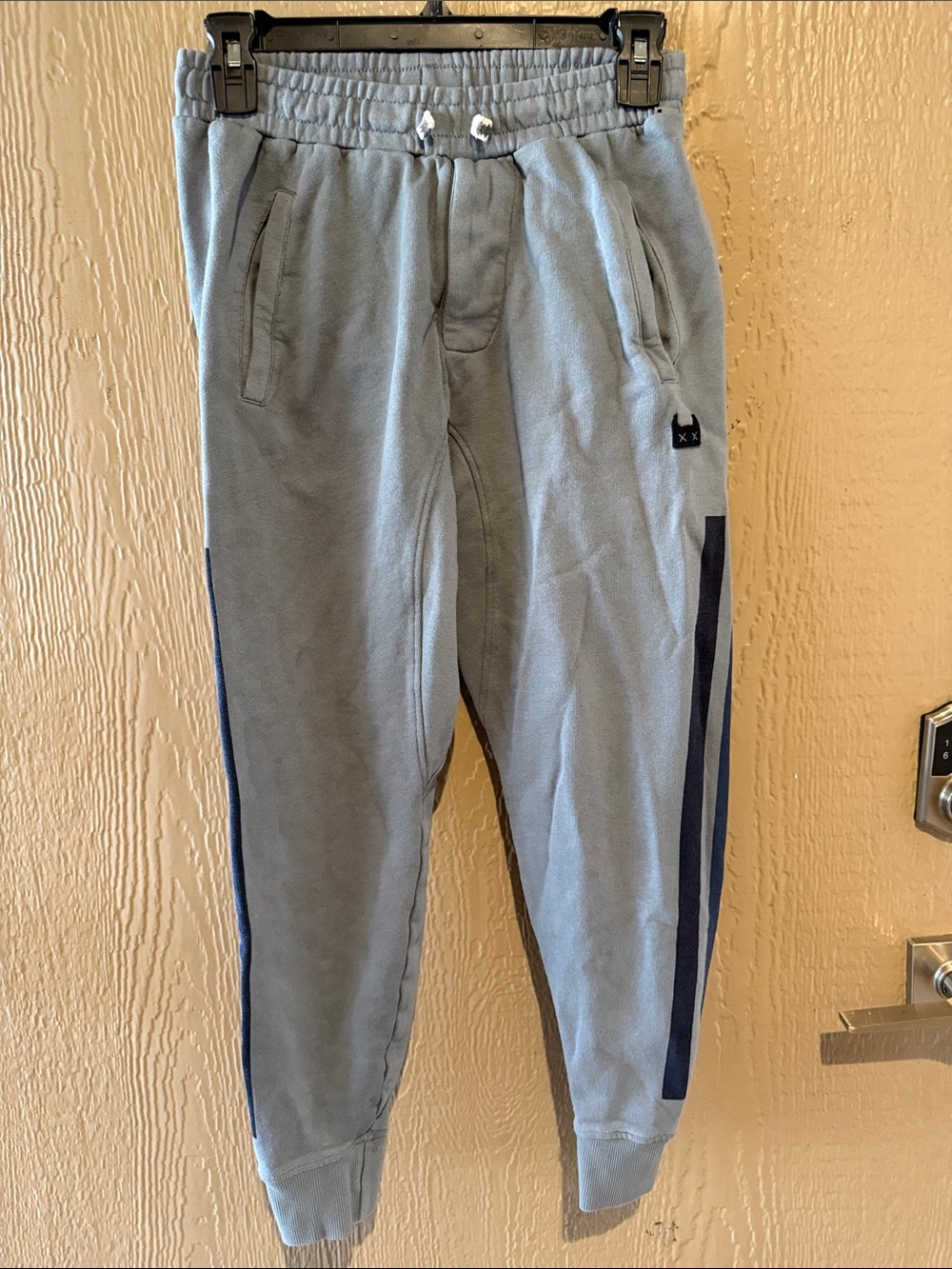 Kids Light Gray Joggers with Navy Side Stripes
